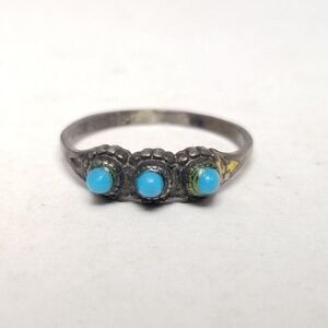 Vintage Sterling Silver Three Blue Band, ESPO, Size 6 Band, Estate